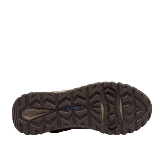 Columbia Men's Burnsider Omni Heat Infinity Winter Boots - Dark Brown/ Dark Mountain on a white background.