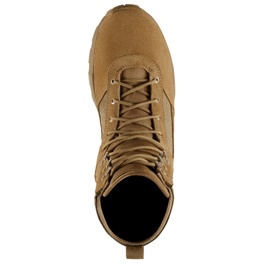 top view of brown boot with brown laces