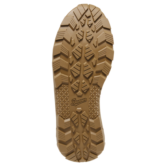 Tan lugged boot outsole with Danner logo at center