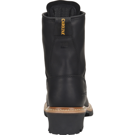 Black boot with visible brand logo on a white background