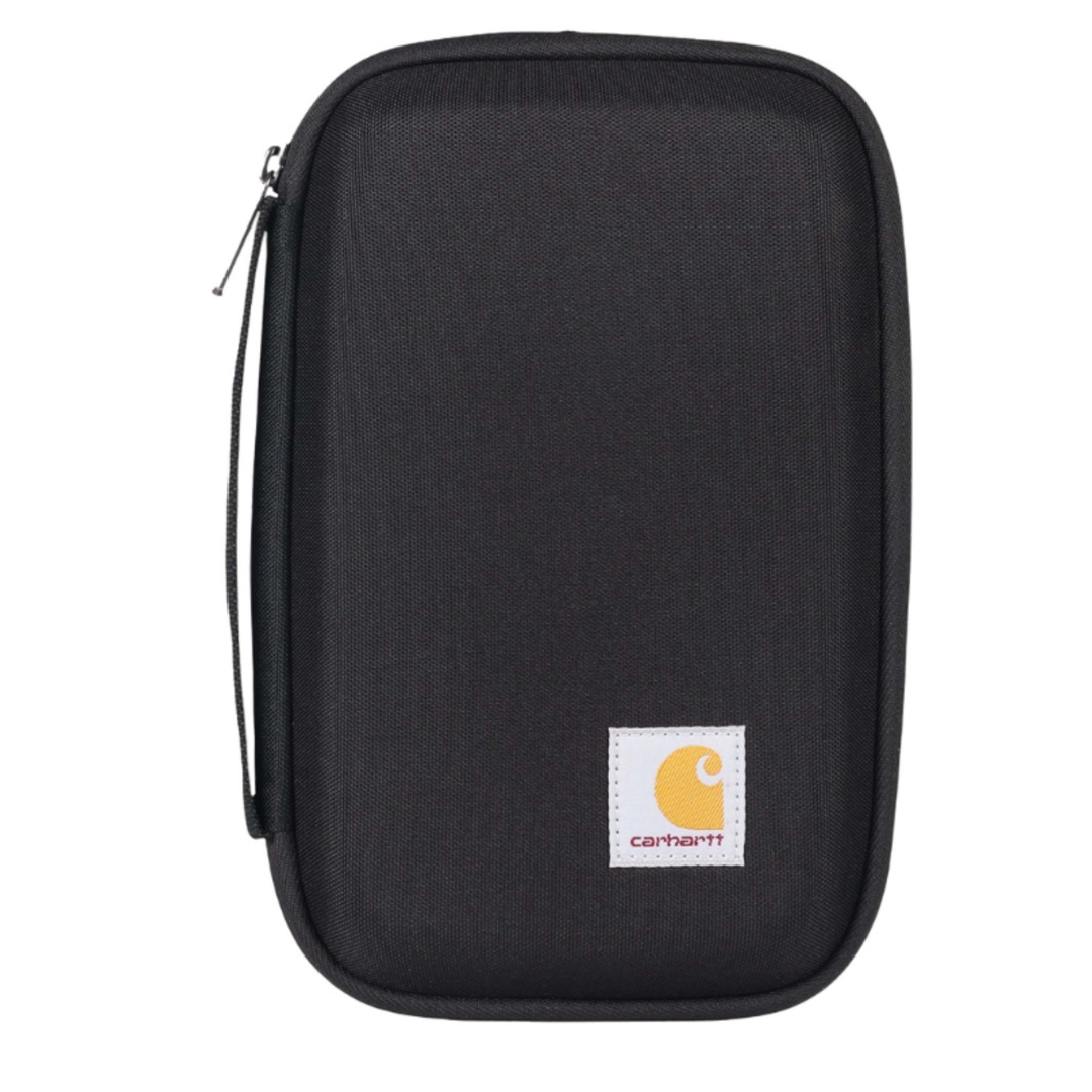 Black zippered case with Carhartt logo on a white background