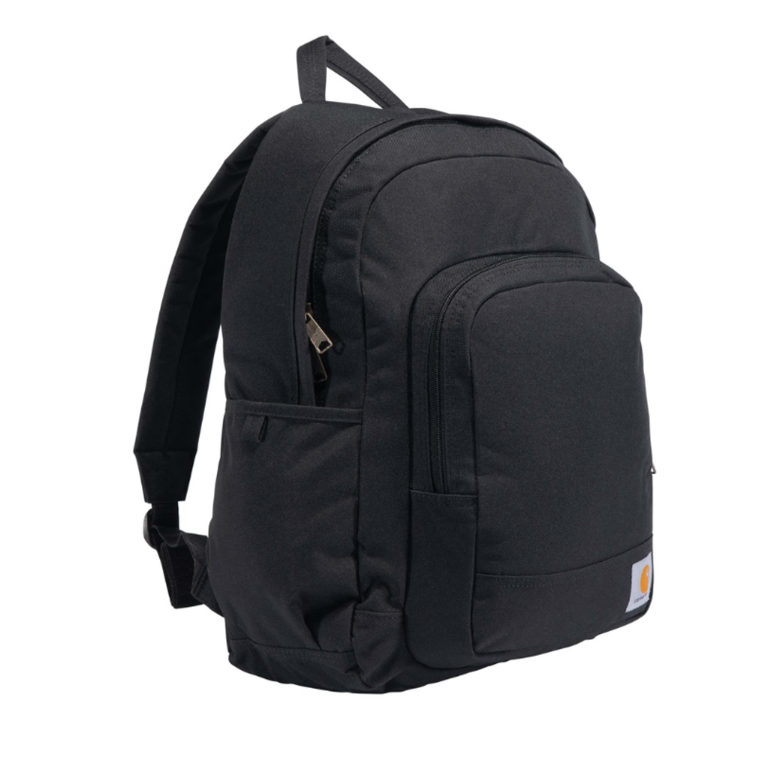 Black backpack on a white background