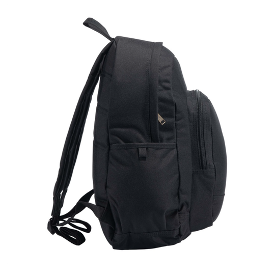 Black backpack on a white background