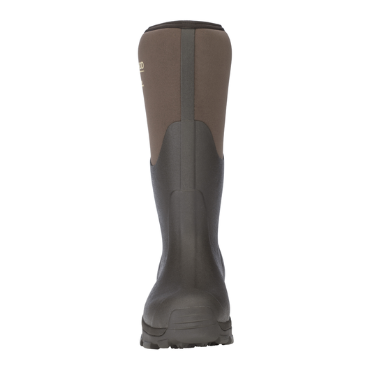 Brown and gray rubber boot on a white background