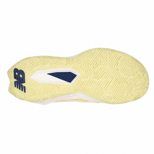Yellow athletic shoe sole with a brand logo on a white background