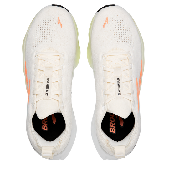 Top view of two white and peach sneakers on a white background