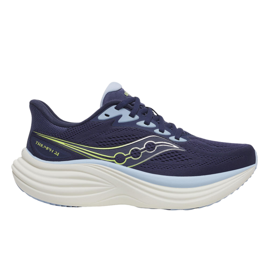 Blue sneaker with "Triumph 24" on side and with a white background