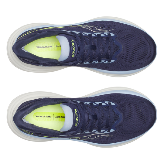 Top view of two blue sneakers on a white background