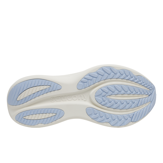 A blue and white sneaker sole on a white background