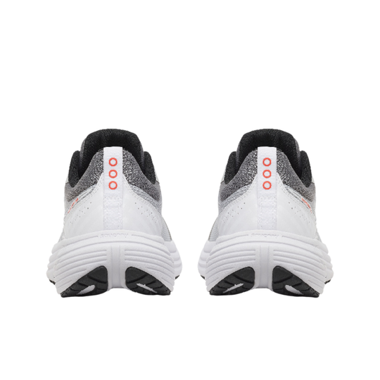 White running shoes with black and gray accents on a white background