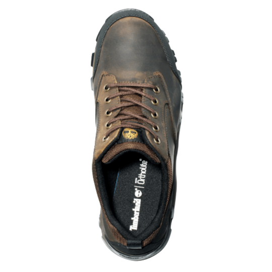 Top view of a brown hiking shoe