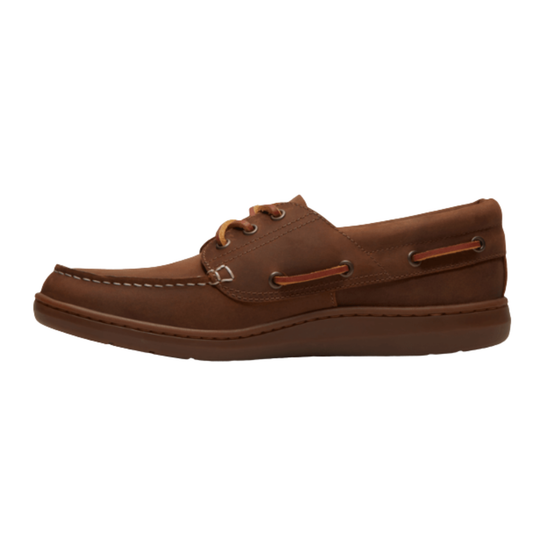 A brown shoe on a white background
