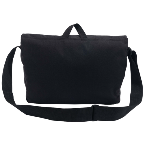 Black messenger bag on a white background