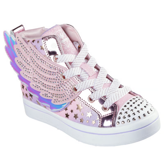 light pink kids skechers side view