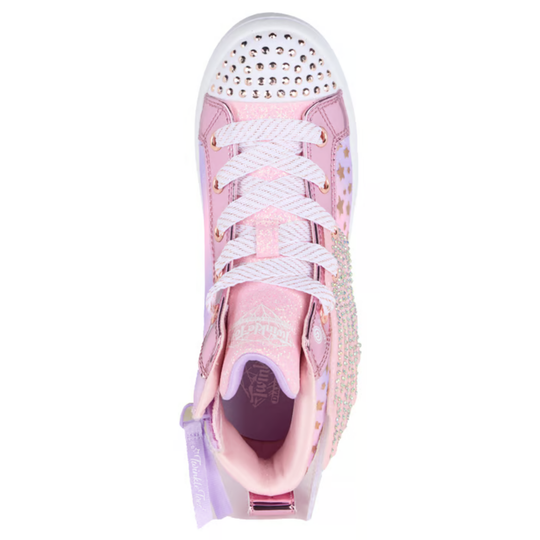 Pink sneaker with white laces on a white background