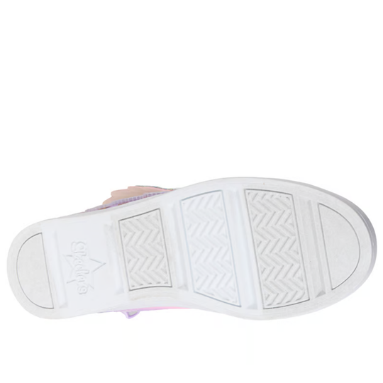 White sneaker sole with a brand logo on a white background