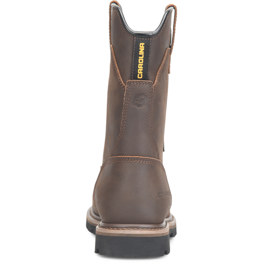 Brown leather boot with Carolina logo on a white background