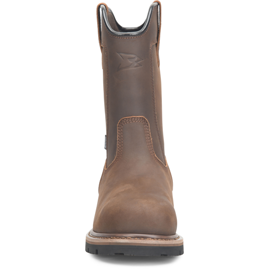 Brown leather boot on a white background