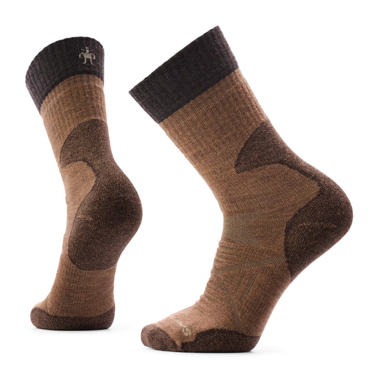 Pair of mocha socks with brown accents on a white background