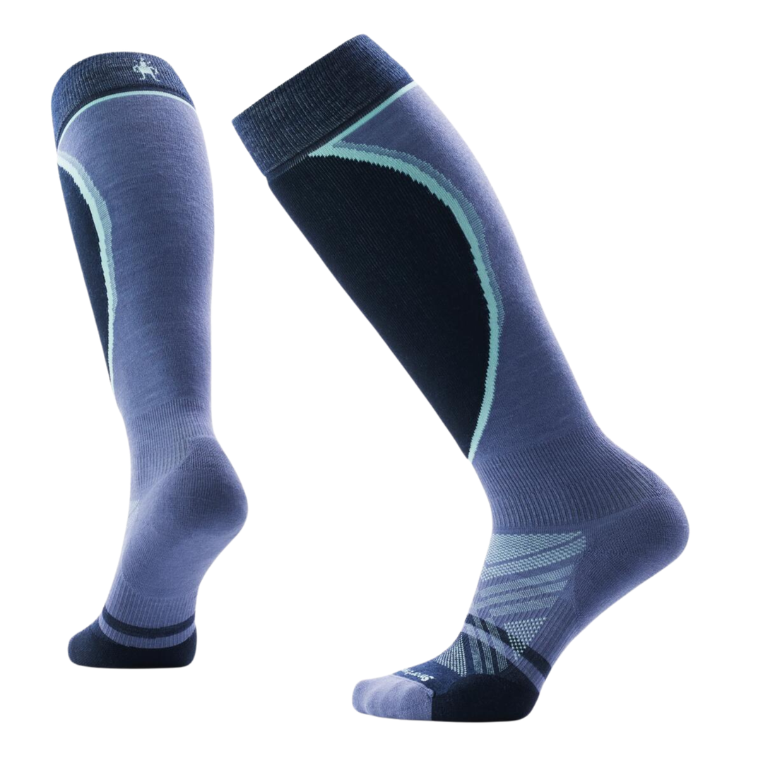 Pair of Blue and Black Socks with a white background