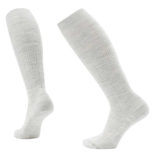 Pair of ash knee-high socks on a white background