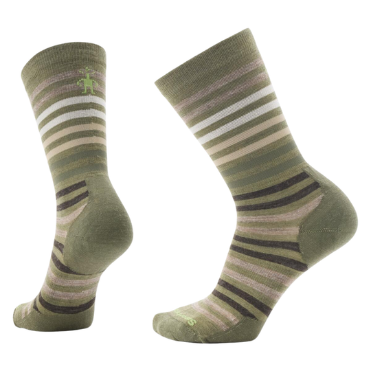 Pair of green striped socks on a white background
