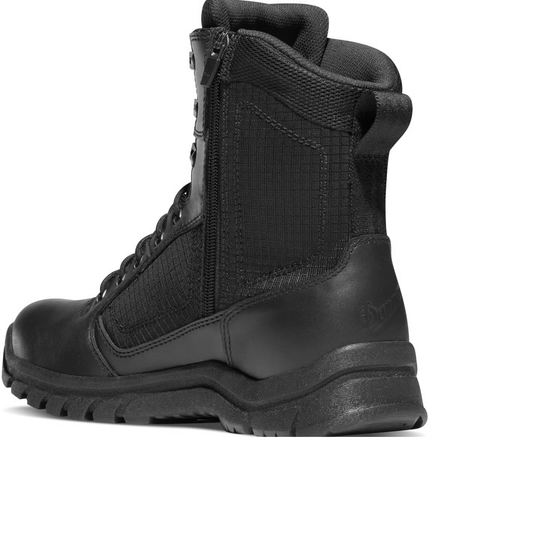 Black boot side zipper rear view