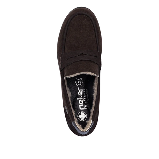 Rieker Women's Nadja Loafers - Espresso on a white background.