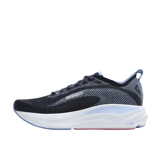 Brooks Women's Adrenaline GTS 26 Running Shoes - Navy/Cornflower/Pink on a white background.