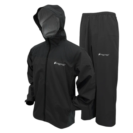 Frogg Toggs Men's Vapor Rain Suit - Black on a white background.