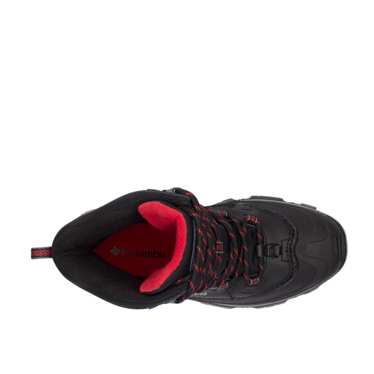 Columbia Men's Bugaboot III Winter Boot - Black/Bright Red on a white background.