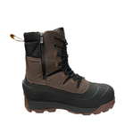 Brown and black winter boot on a white background