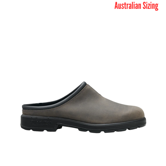 Brown clog shoe on a white background with 'Australian Sizing' text.