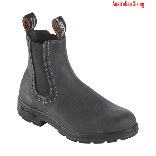 Gray boot with brand logo on a white background