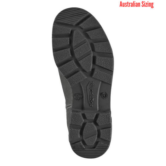 Black shoe sole with brand logo on a white background