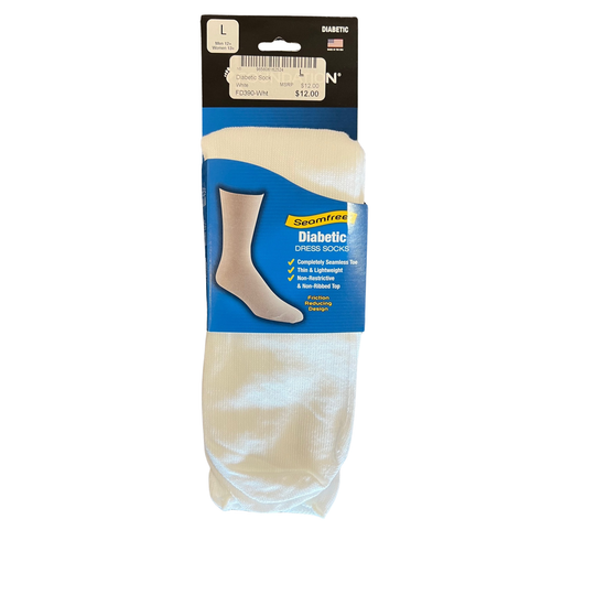 Seamfree diabetic dress sock packaging on a white background