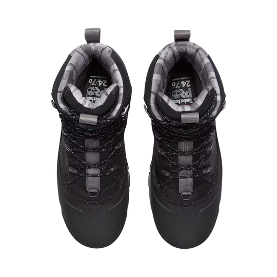 Pair of black high-top sneakers with gray accents on a white background