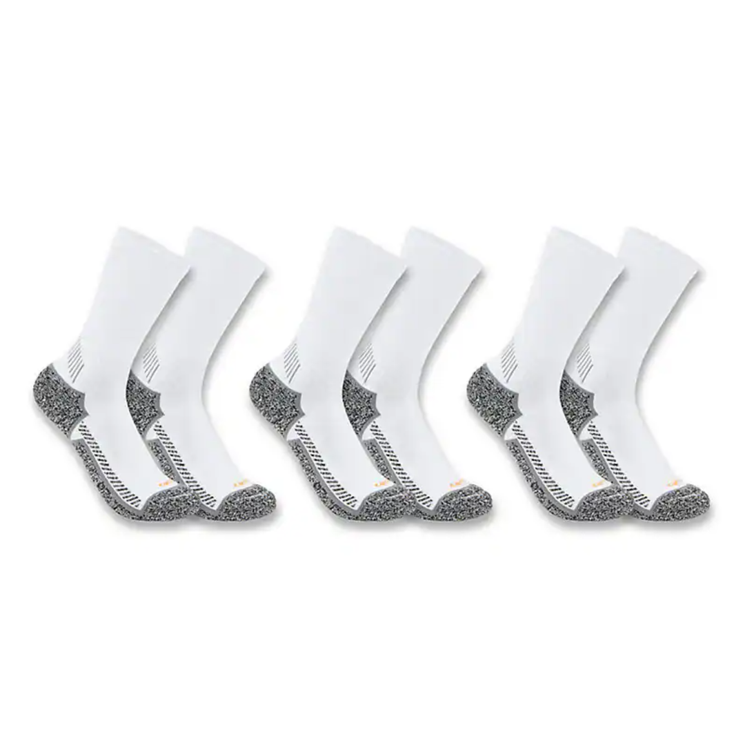Set of six white socks with gray accents on a white background