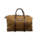 Brown leather duffel bag with straps on a white background