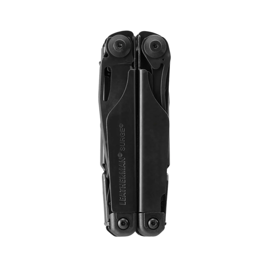 Black multi-tool with visible brand logo on a white background