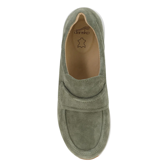 Green loafer shoe on a white background