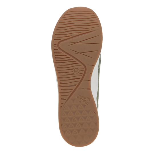 Close-up of a shoe sole with a brand logo on a white background