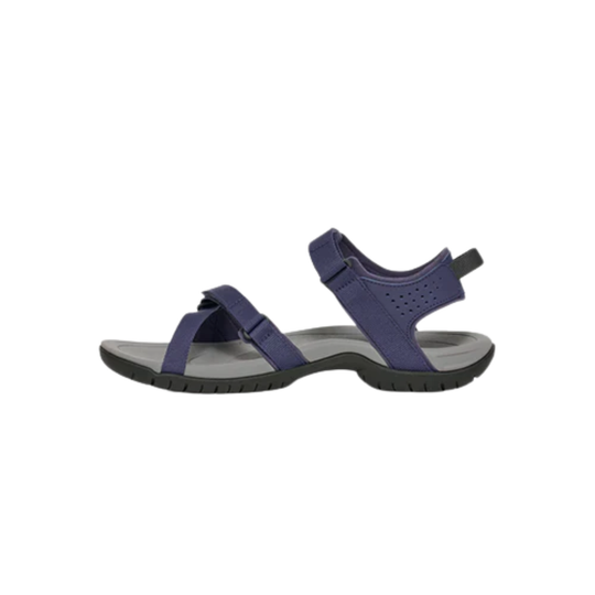 Navy sandal with gray sole on a white background
