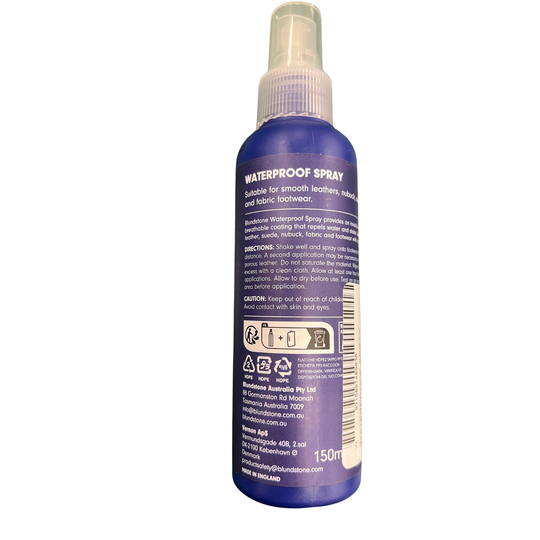 Waterproof spray bottle with purple label on a white background