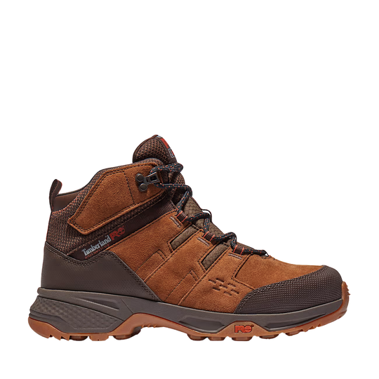 Brown hiking boot with visible brand logo on a white background