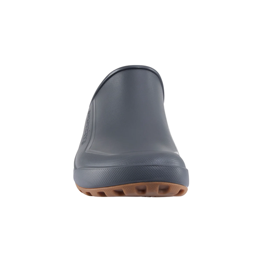 Gray rubber clog shoe on a white background