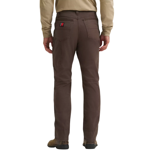 Brown pants worn by a person on a white background