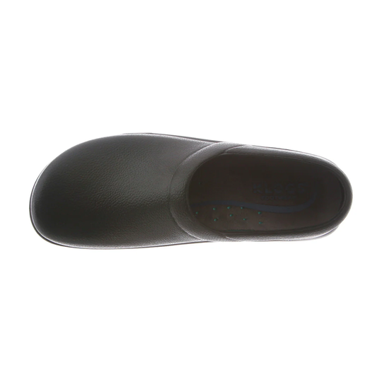 Black clog shoe on a white background