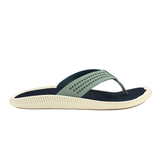 Navy and green sandal on a white background