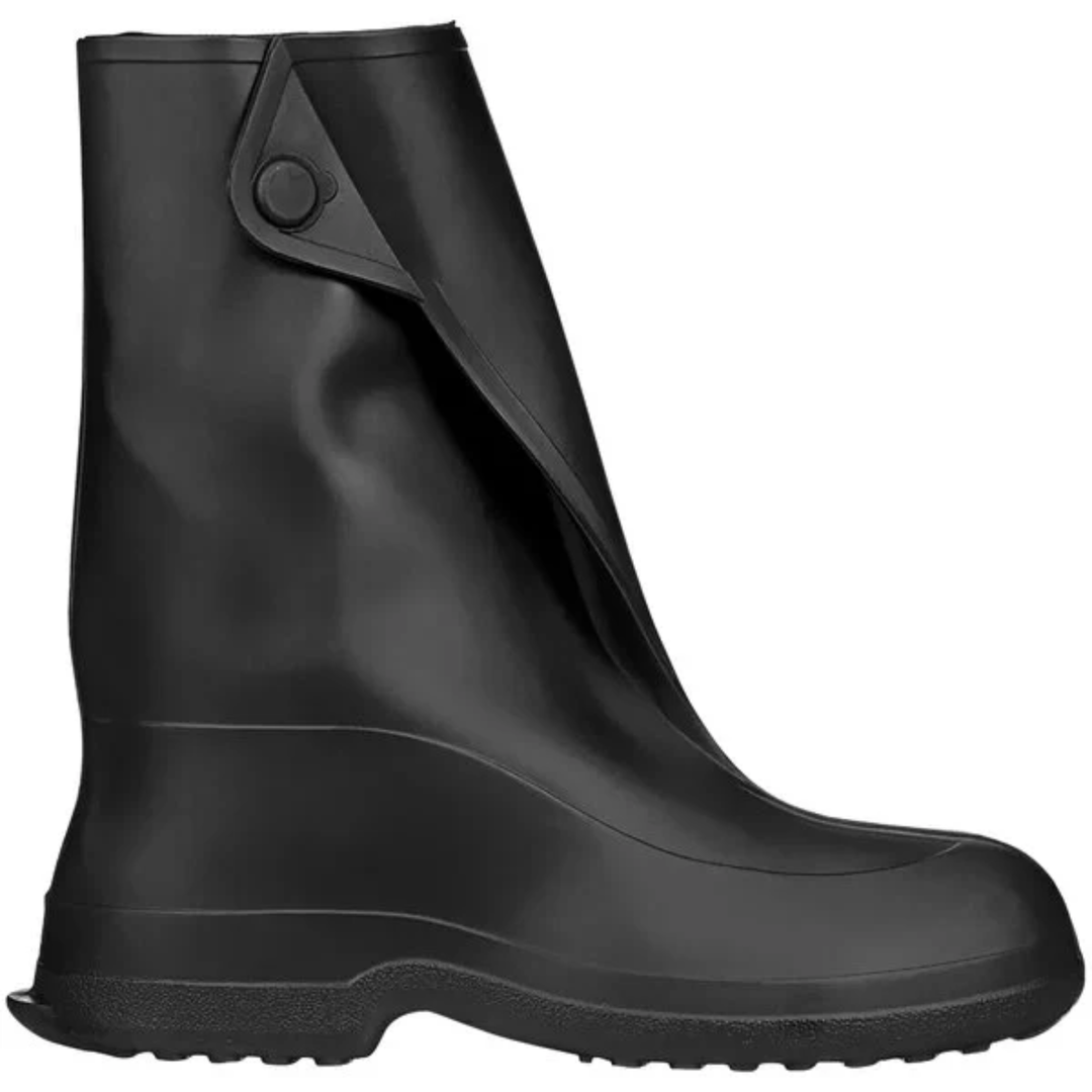 Black rubber boot on a white background